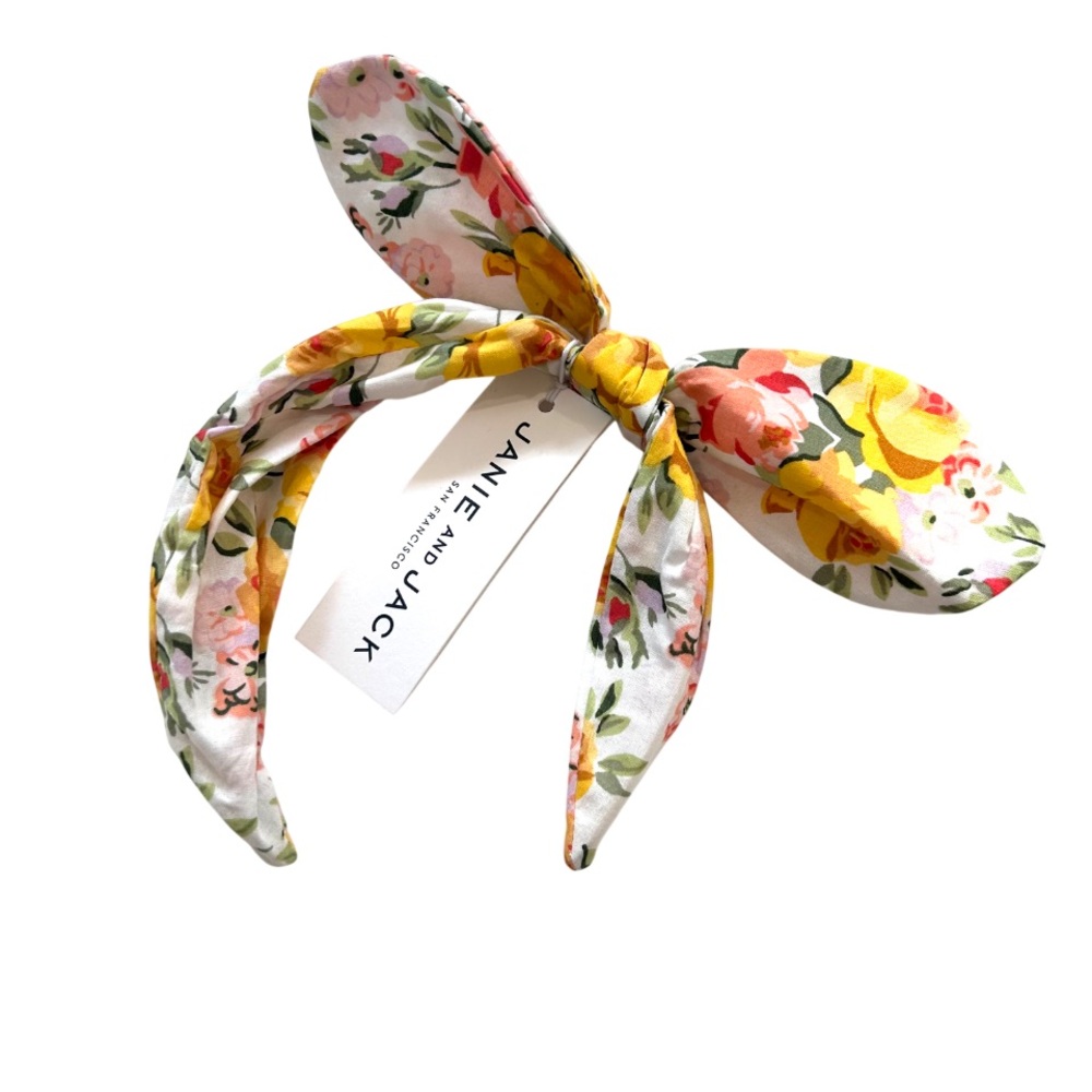 Janie and Jack floral knotted bow headband OS white yellow rockabilly spring NWT